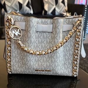 Michael Kors Beige Monogram Chain Shoulder Bag